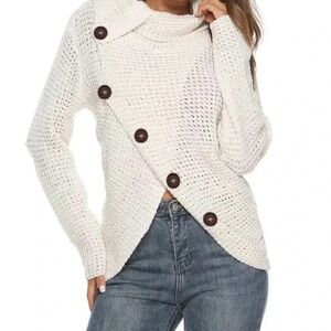 Grecerelle Women's Pullover Cowl Turtleneck Asymmetrical Sweater Size M NWT